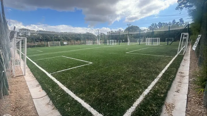 Césped sintético y líneas de la cancha de fútbol